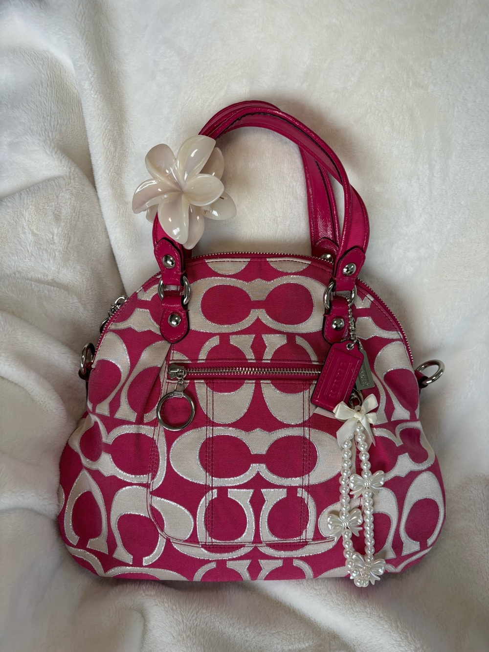 2012 Coach Signature Poppy Lurex Satchel Bag 18709M